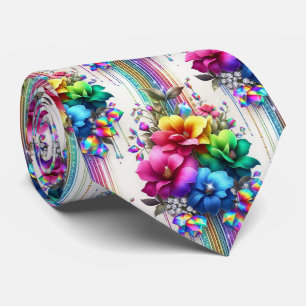 Vlammende halsdoek Regenboog bloemen en diamante Stropdas
