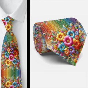 Vlammende halsdoek Regenboog bloemen nep glitter Stropdas