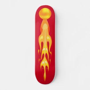 Vlammende hete drakenbal in rood en geel op rood skateboard