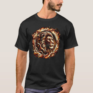 Vlammende Leeuw in Ring van Vuur Vlammen Astrologi T-shirt