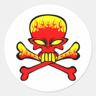 Vlammende Schedel en Gekruiste Botten Ronde Sticker