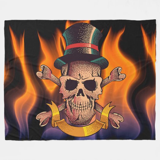 Vlammende Schedel Fleece Deken (Voorkant (Horizontaal))
