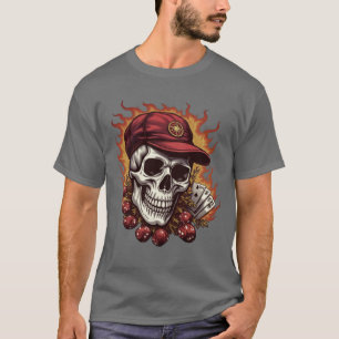 Vlammende Schedel met Royal Flush en Dobbelstenen T-shirt