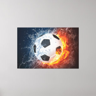 Vlammende voetbal kussensloop canvas afdruk