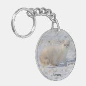 Vlampunts met blauwe ogen in de sneeuw sleutelhanger (Voorkant Links)