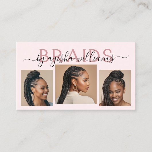 Vlechten Fotocollage Haarstylist QR Code Visitekaartje (Voorkant)