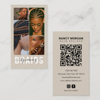 Vlechtster Typografie 4 Foto QR Code Beige Visitekaartje