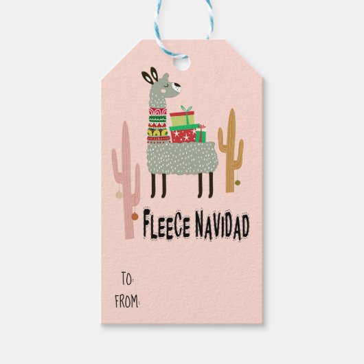 Vleece Navidad Llama Kerstmis Cadeaulabel (Voorkant)