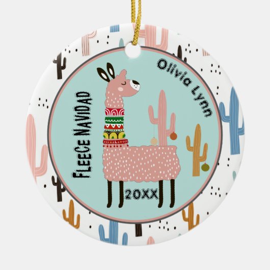 Vleece Navidad Llama Kerstmis Keramisch Ornament (Voorkant)