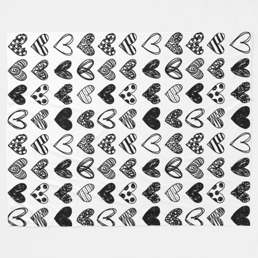 Vleekbank - Zwart en wit hart Fleece Deken (Voorkant (Horizontaal))