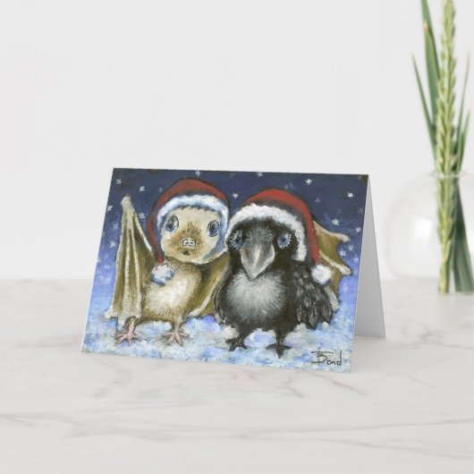 Vleermuis en raaf feestdagen kaart (Voorkant)