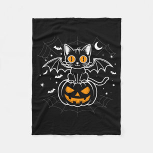 Vleermuis Halloween _ Zwarte Kat Vleermuis Vleugel Fleece Deken