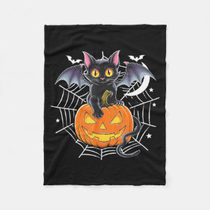 Vleermuis Halloween _ Zwarte Kat Vleermuis Vleugel Fleece Deken