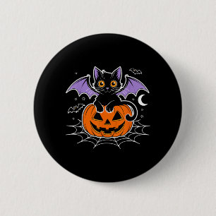 Vleermuis Halloween _ Zwarte Kat Vleermuis Vleugel Ronde Button 5,7 Cm