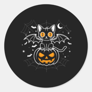 Vleermuis Halloween _ Zwarte Kat Vleermuisvleugels Ronde Sticker