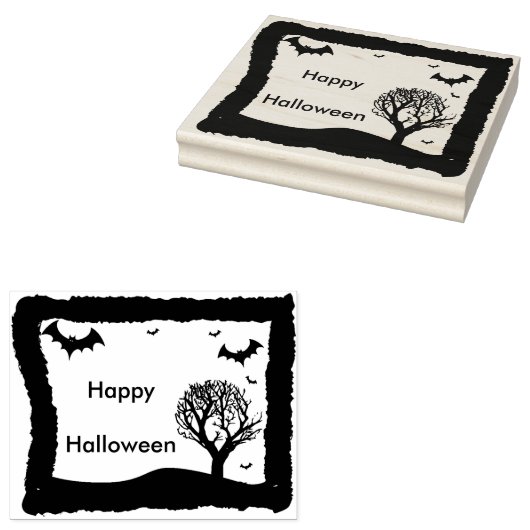 Vleermuizen en boomlandschap 2 silhouet kunststemp 	rubberstempel (Gestempeld)