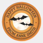 Vleermuizen en maan Fijne Halloween aangepaste naa Ronde Sticker (Voorkant)