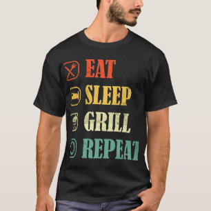 Vlees Grillen BBQ Griller Retro Eet Slaap Grill Me T-shirt