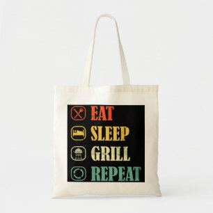Vlees Grillen BBQ Griller Retro Eet Slaap Grill Me Tote Bag
