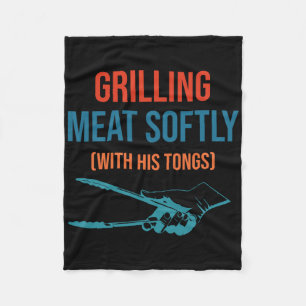Vlees grillen met zijn tangen Funny Bbq Part Fleece Deken