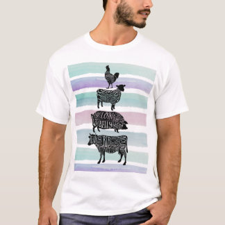 vleeskuikenvlees van runderen snijdt kleine stukje t-shirt