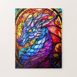 Vlekglas Blauw en Paarse Drakenpuzzel Legpuzzel
