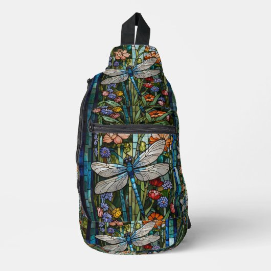 Vlekglas Boho Dragonfly kunst botanisch Sling Bag (Voorkant)