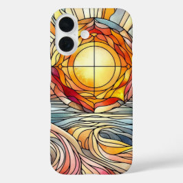 Vlekglas patroon zonsondergang boven de oceaan iPhone 16 hoesje
