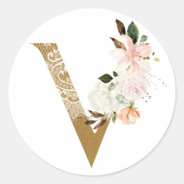 Vlentemzomerbruiloft MONOGRAM V Ronde Sticker