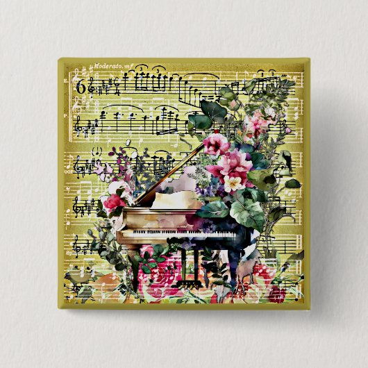 vleugel en bloemenontwerp vierkante button 5,1 cm (Voorkant)