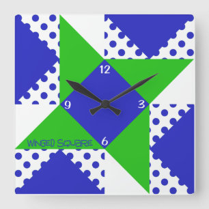 Vleugelig Vierkant- Blauw & Groen Vierkante Klok