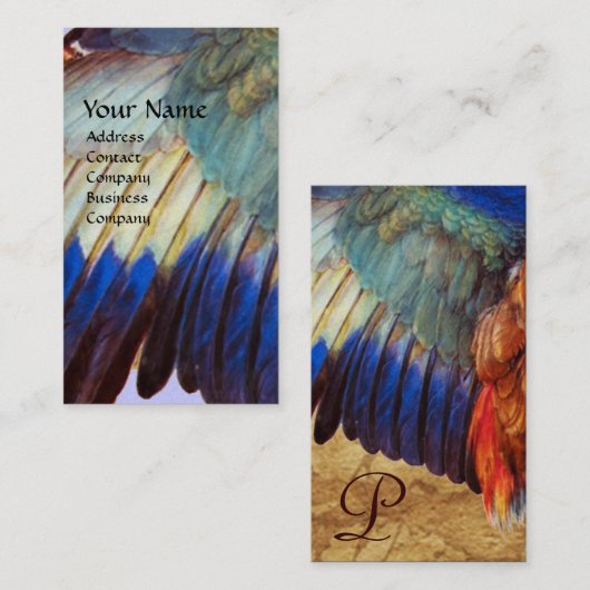 VLEUGELVEREN VAN EEN ROLLER ,ANTIEK PERKAMENTPAREL VISITEKAARTJE (Voorkant / Achterkant)