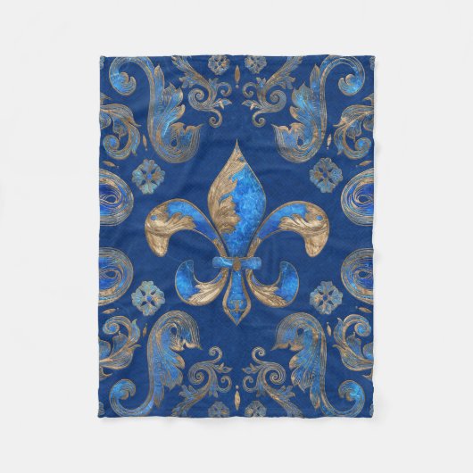 Vleur-de-lis luxeversiering - blauwe marmer fleece deken (Voorkant)