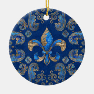 Vleur-de-lis luxeversiering - blauwe marmer keramisch ornament