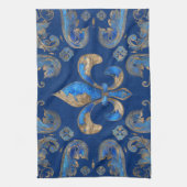 Vleur-de-lis luxeversiering - blauwe marmer theedoek (Verticaal)