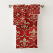 Vleur-de-lis patroon luxe rood bad handdoek (Insitu)