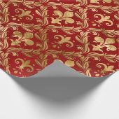 Vleur-de-lis patroon luxe rood cadeaupapier (Hoek)