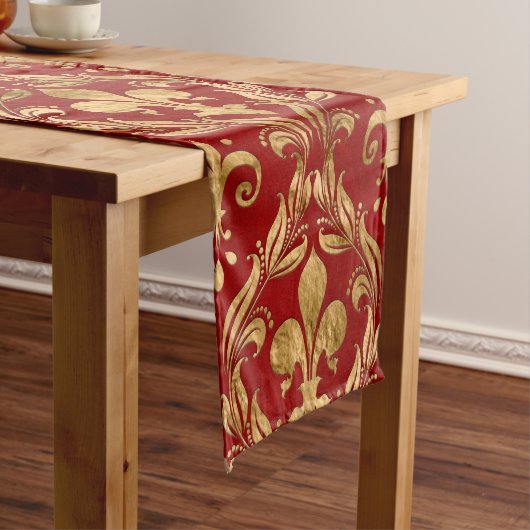 Vleur-de-lis patroon luxe rood korte tafelloper (Voorbeeld)