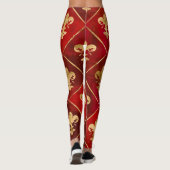 Vleur-de-lis patroon luxe rood leggings (Achterkant)