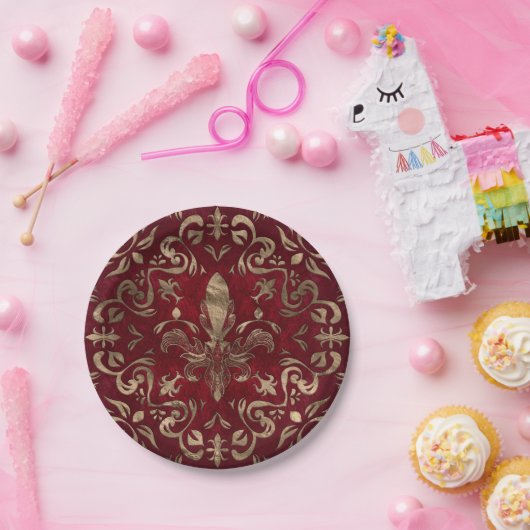 Vleur-de-lis-sierrood en goud papieren bordje (Feest)