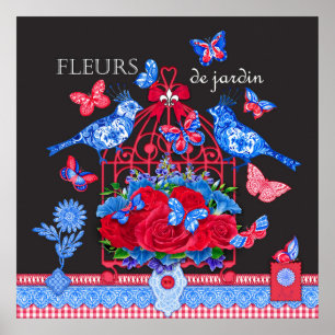 Vleur Porcelain Birds and Birdcage Poster
