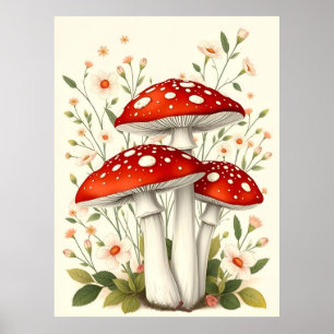 vlieg Agaric rode en witte champignons bloemenpra Poster