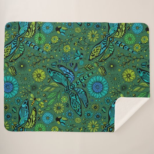 Vlieg een libel op smaragdgroen sherpa deken (Voorkant (horizontaal))