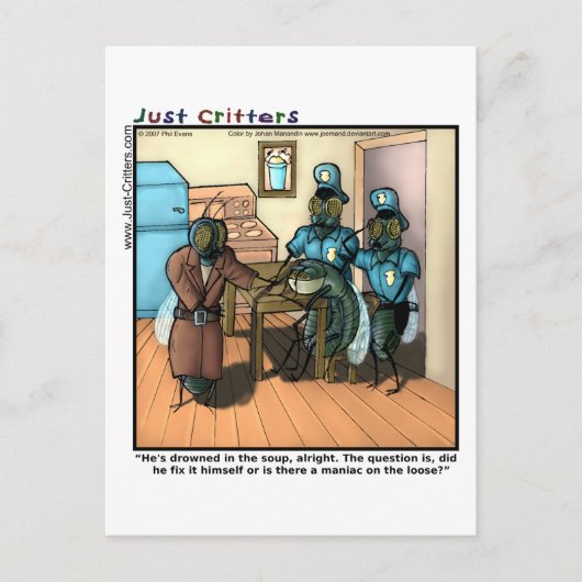 Vlieg in soep briefkaart (Voorkant)