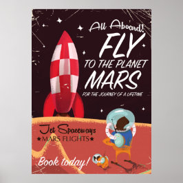 Vlieg naar de planeet Mars! Vintage reisposter Poster