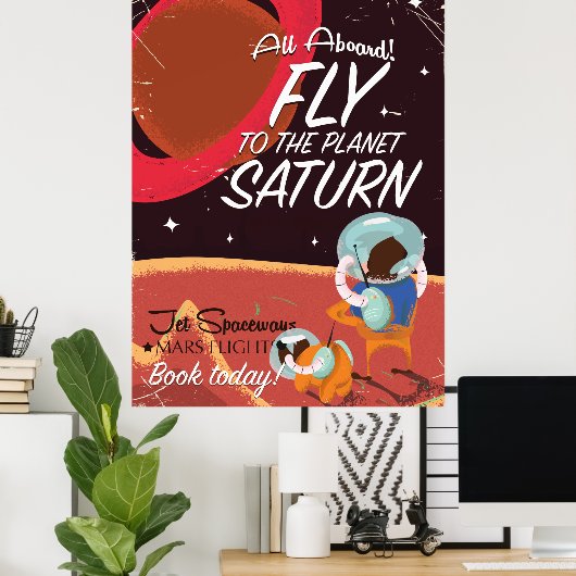 Vlieg naar het jaartal Planet Saturn Poster (Thuiskantoor)
