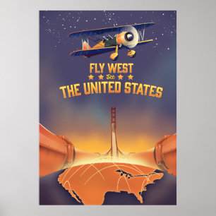 Vlieg naar het Westen en zie de Verenigde Staten. Poster