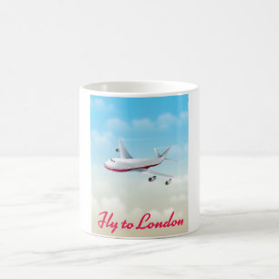 Vlieg naar Londen Vliegtuigposter Koffiemok