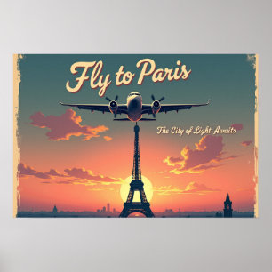 Vlieg naar Parijs – 24"x16" Vintage stijl jaren 5 Poster