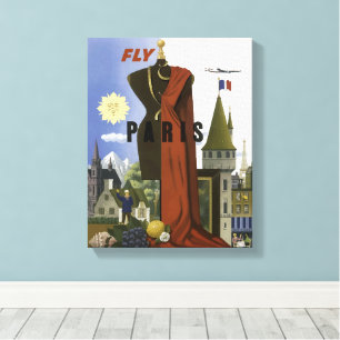 Vlieg Parijs Frankrijk Vintage Travel Poster Canvas Afdruk